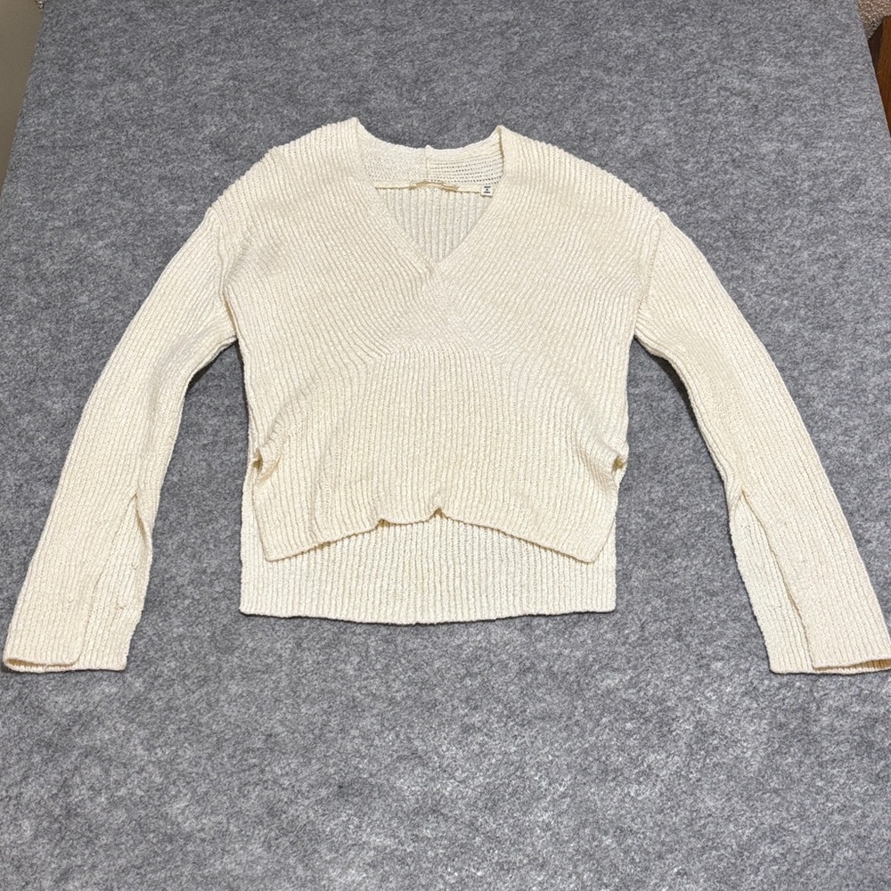 ALC Cotton Textured Knit V-Neck Sweater